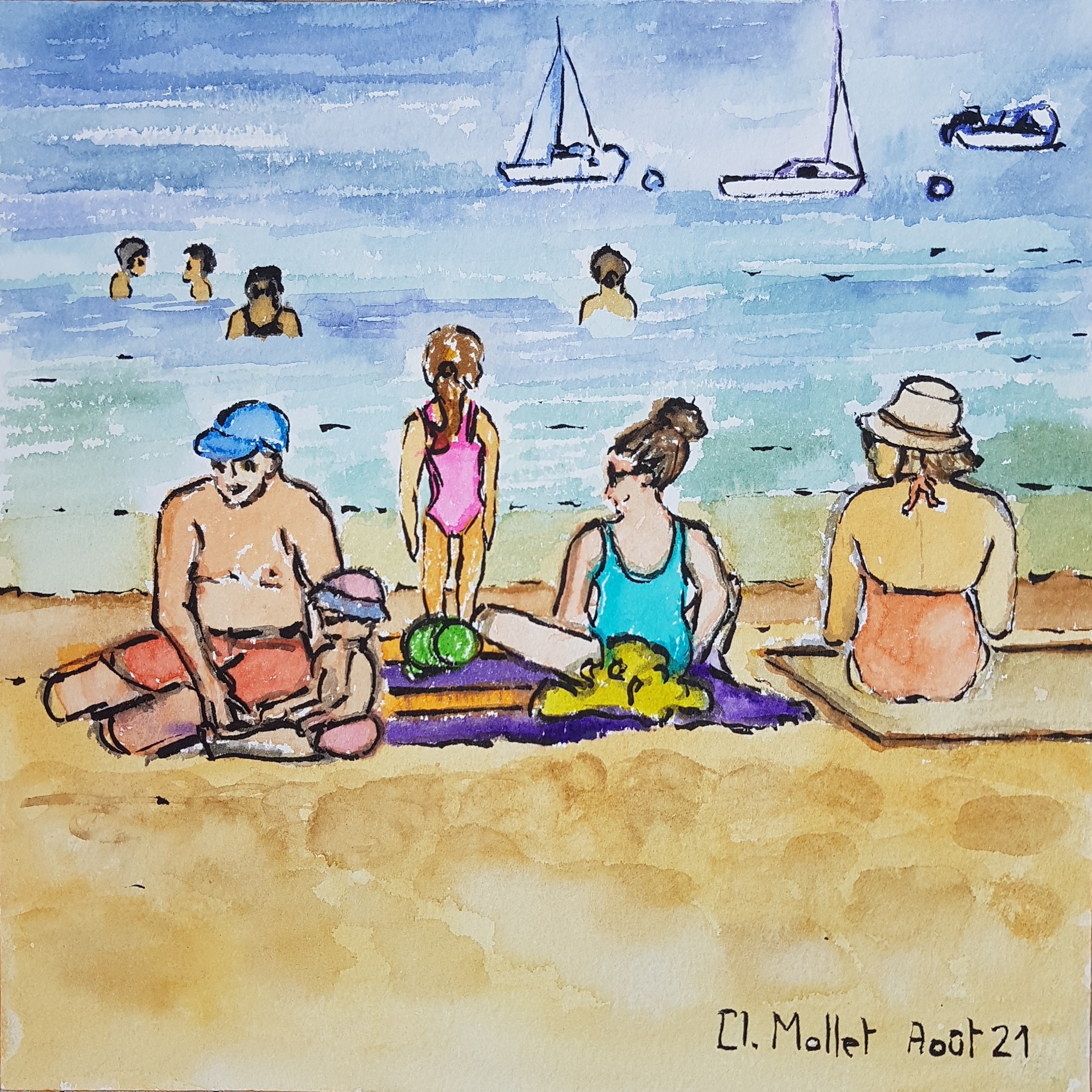 Famille a la plage claire mallet